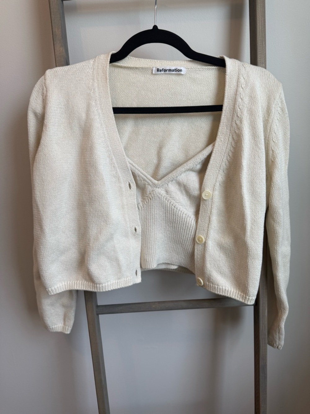Reformation Cream Knit Cardigan & Cropped Camisole Set